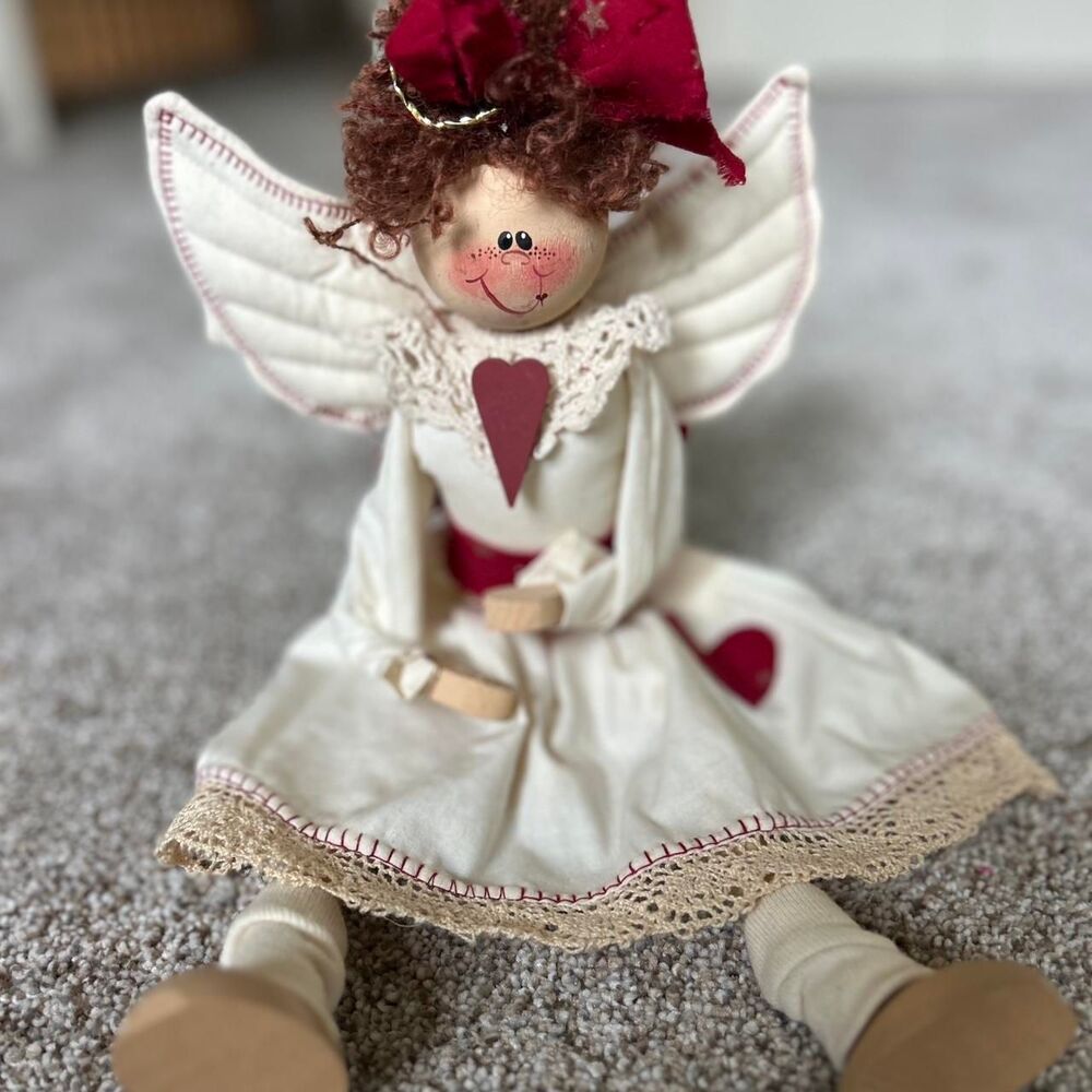 Vintage Cottagecore Christmas Angel Rag Doll Soft Plush Folk Art Shelf Sitter